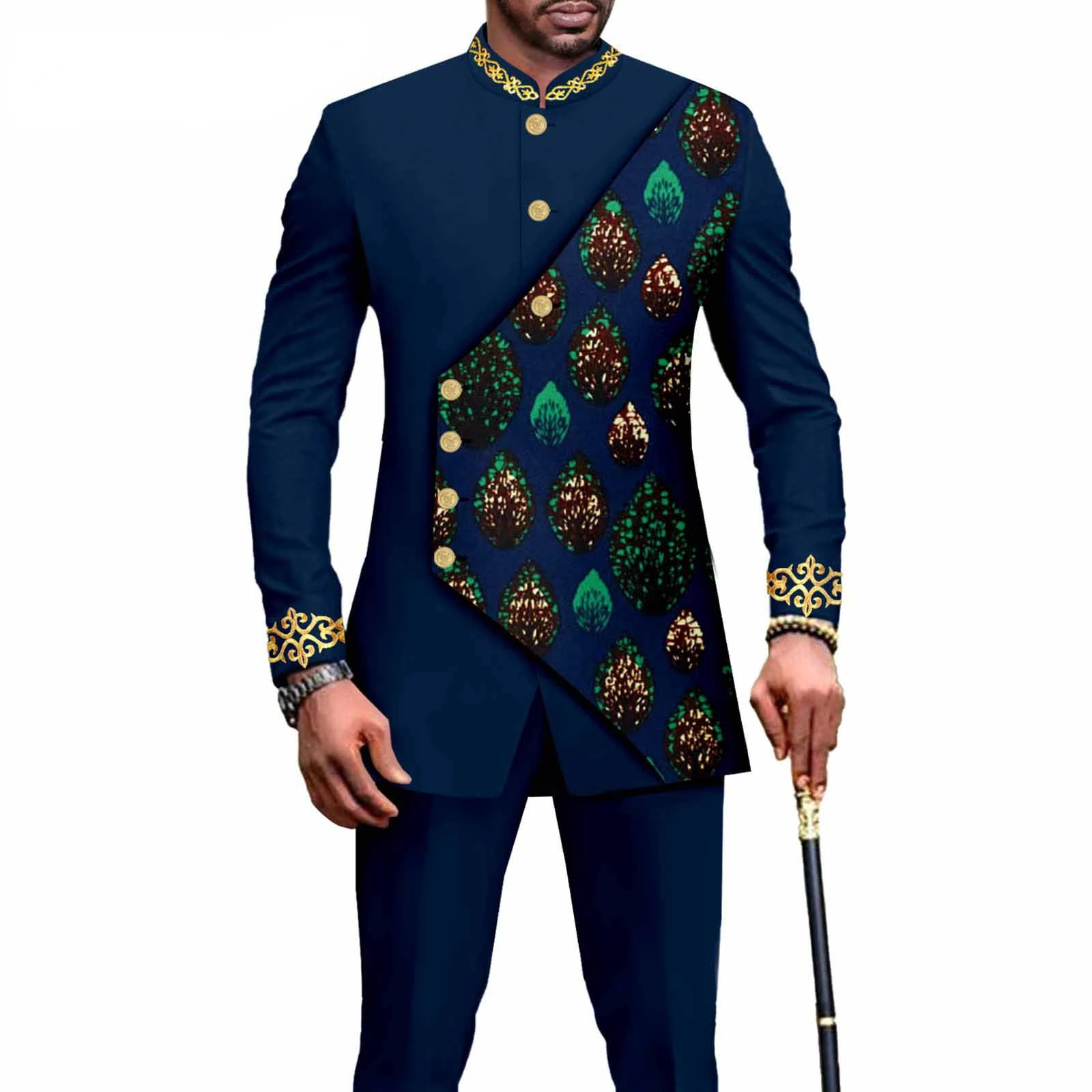 Costume de luxe élégant de Style africain pour hommes, costume et pantalon à rayures à carreaux, simple boutonnage, 2 pièces, costume d'affaires décontracté, 2023