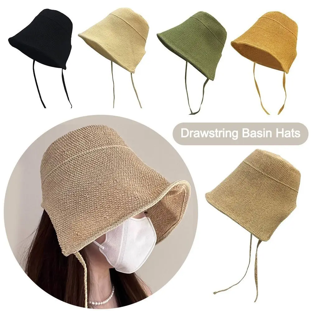 Big Wide Brim Linen Straw Bonnets Adjustable Straps Geometric Pattern Wide Brim Sun Hat Lace Up Closure Round Top