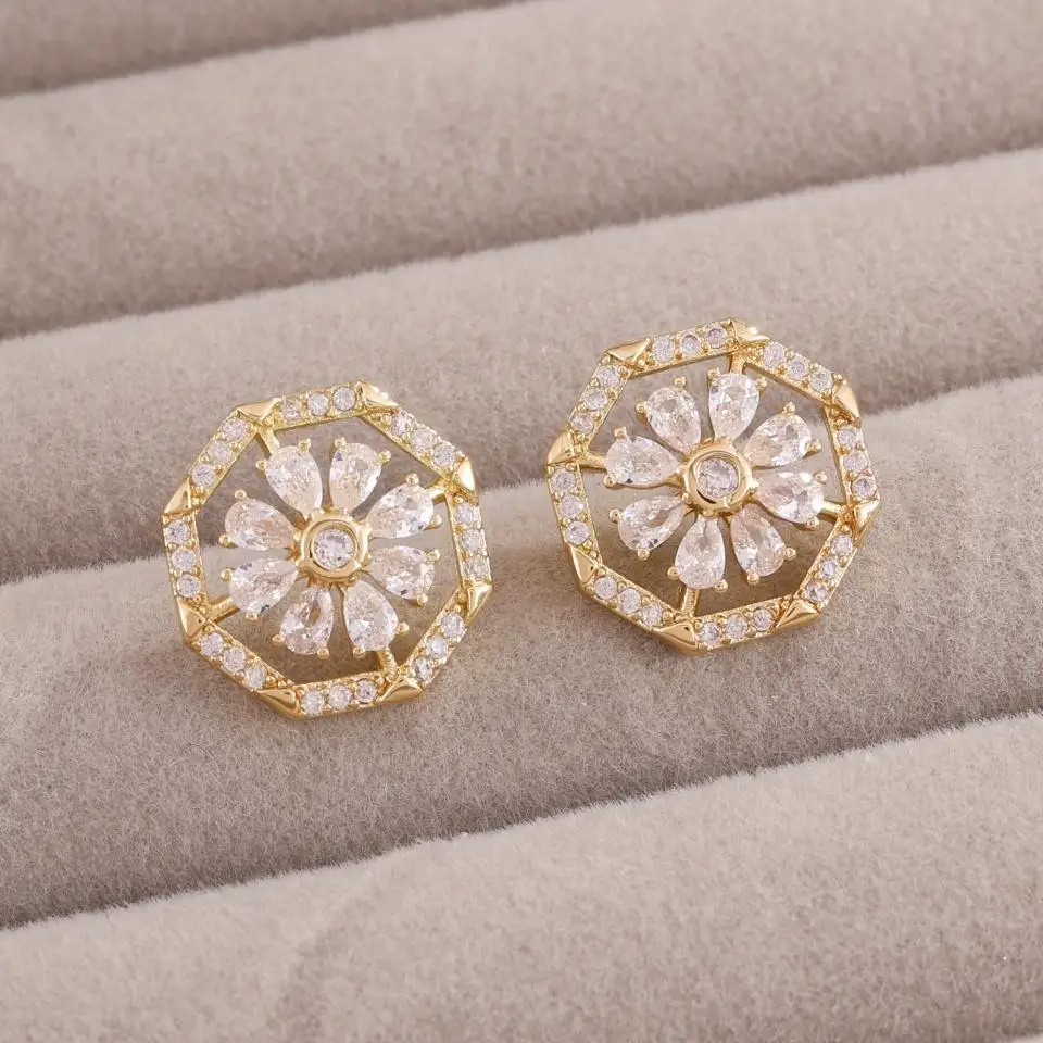ZAKOL Fashion Simple Hollow Octagon Stud Earrings For Women Girls Elegant Water Drop CZ Earrings Daily Wear Accessories