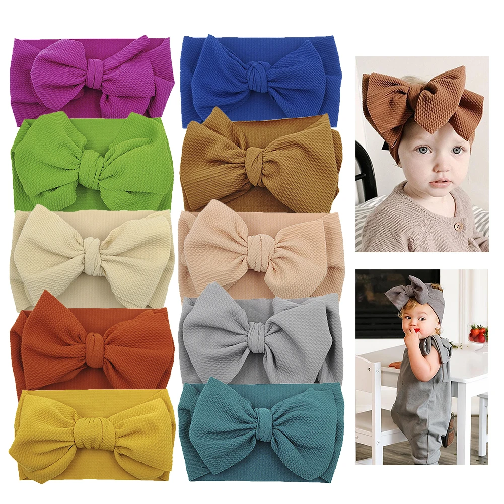 10Pcs/Lot Solid Bullet Fabric Baby Turban Headbands Flower Dot Print Hair Bands Big Bowknot Headwraps Kids Hair Accessories