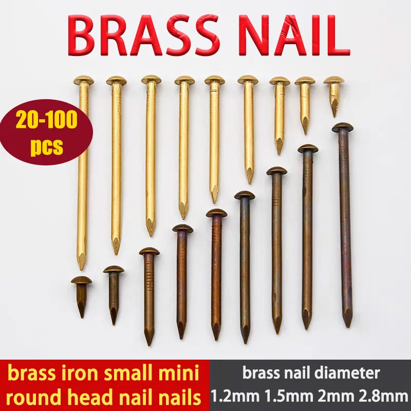 

20-100 Brass Small Round Head Nails With a Diameter of 1.2mm 1.5mm 2mm 2.8mm Suitable for Woodworking, Jewelry Boxes, Hinges