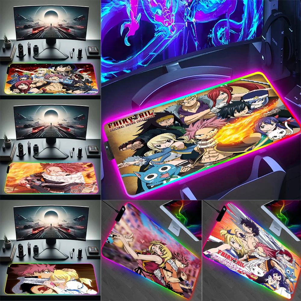 

Anime Fairys tails RGB Pc Gamer Keyboard Mouse Pad Mousepad LED Glowing Mouse Mats Rubber Gaming Computer Mausepad