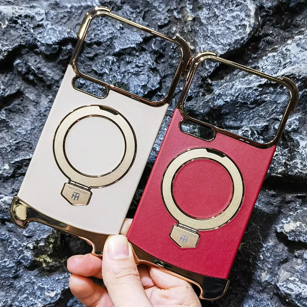 High quality Leather Magnetic Ring Holder Shell Case For Xiaomi 17 Pro Max / Xiaomi 17 No Frames Edges Borderless Frameless