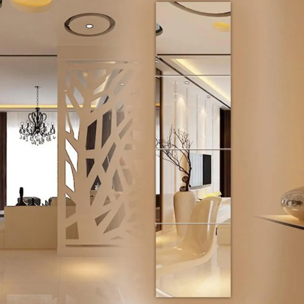 Auto-adesivo Decalque Espelho, Decoração para Casa, Forma Quadrada, Impermeável, Refletir Claro, Banheiro, Sala de estar Adesivo