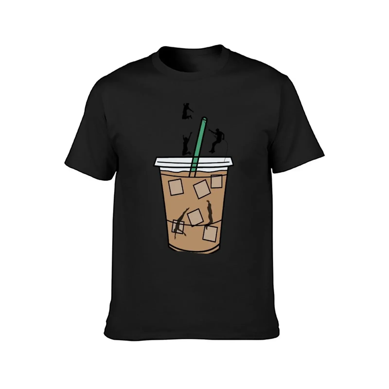 People Jumping and Adventuring on an Iced Coffee Cup T-Shirt korean fashion blanks mens t shirts pack