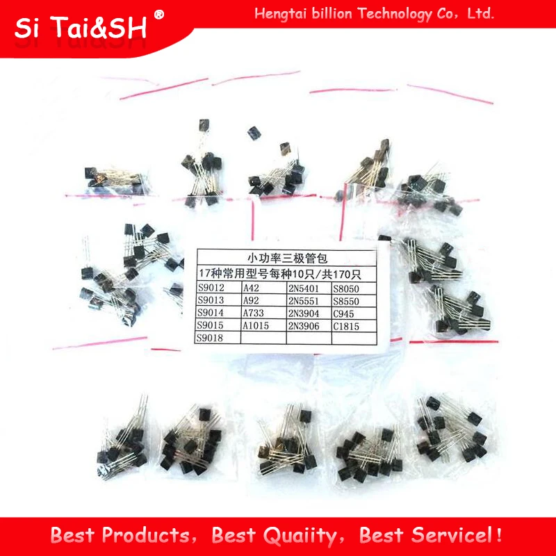 170PCS Transistor Assorted Kit S9012 S9013 S9014 9015 9018 A1015 C1815 A42 A92 2N5401 2N5551 A733 C945 S8050 S8550 2N3906 2N3904