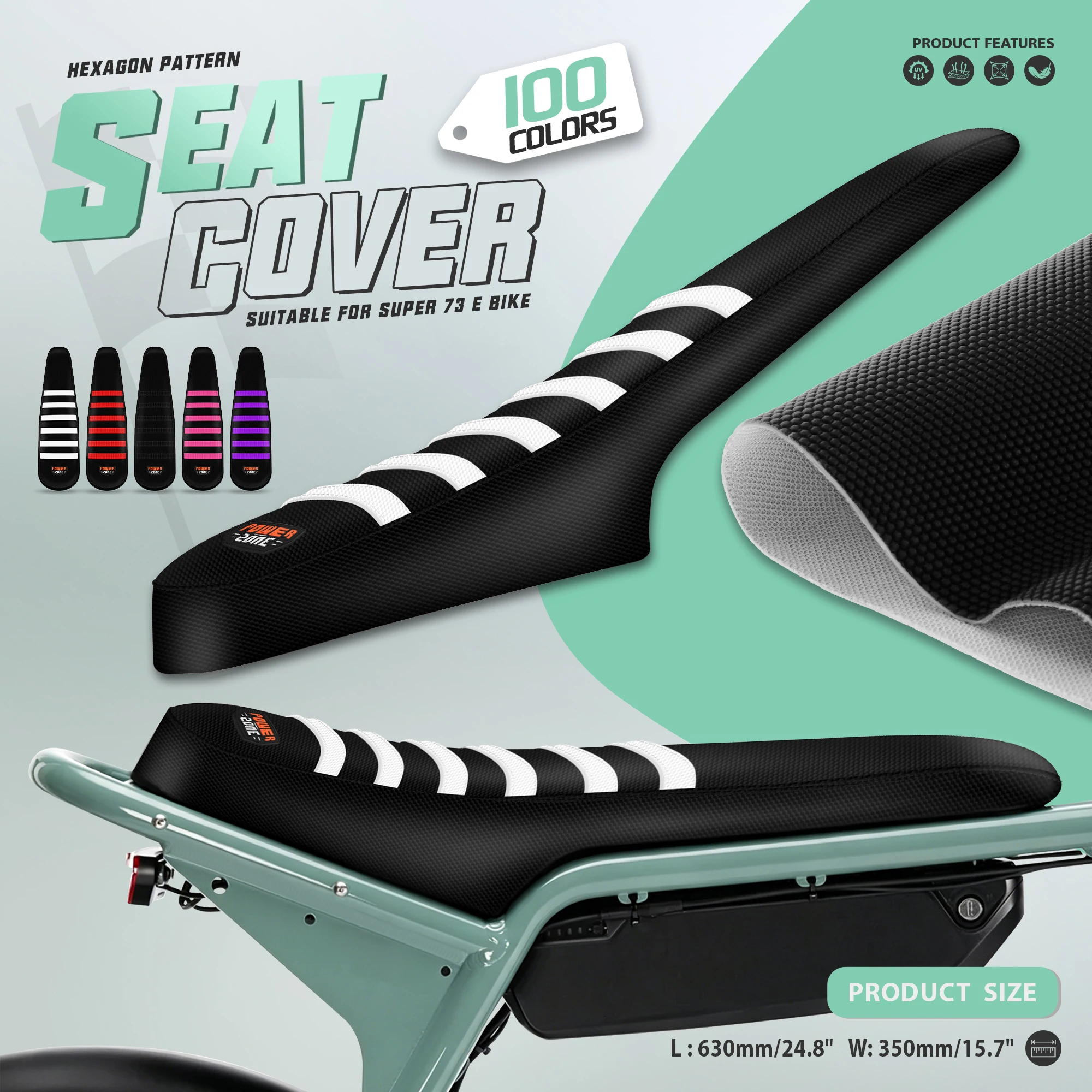 Powerzone Electric Bike Ribbed Gripper Seat Saddle Cushion Cover For Super73 Z-Series Z1 ZX Motorcycle Non-Slip Waterproof