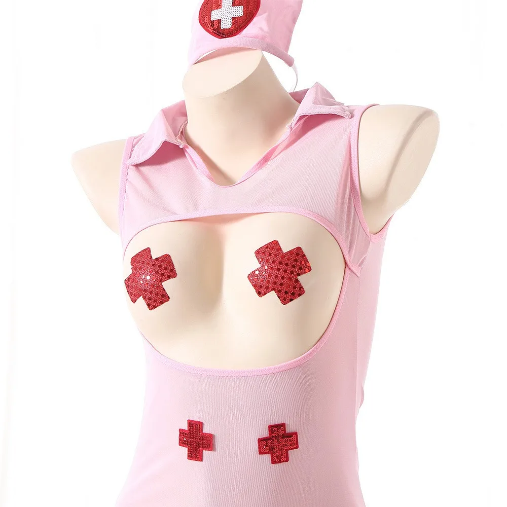 Sexy Lingerie Nurse Cosplay Transparent Uniform Seduction Panties Skirt Underwear Role Play Clothes Hollow Out Sensual Pajamas