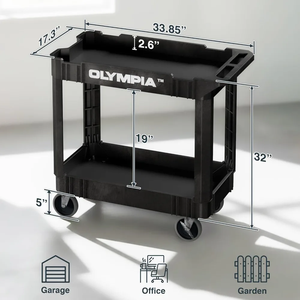 Carrinho de rolamento de nível duplo Olympia Tools - Carrinho utilitário resistente com capacidade de 500 libras com rodas giratórias de travamento para armazenamento e órgão