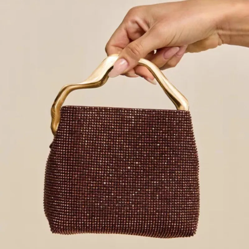 Women's Handbag Luxury Satin Bucket Bag Crystal Shiny Rhinestone Diamond Evening Bag Wedding Party Clutch Purse Crossbody Bag