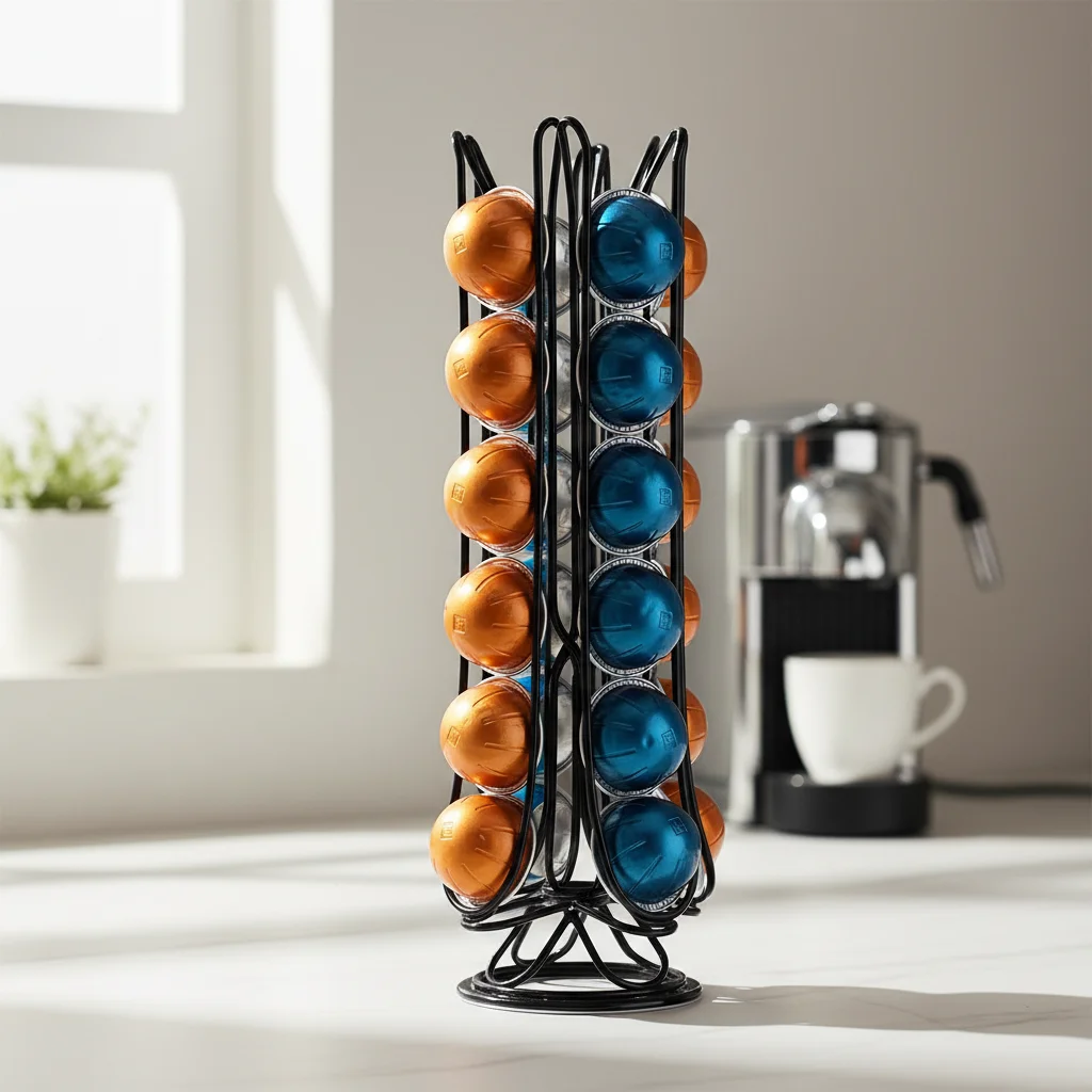 

Держатель для капсул для кофе, совместимый с Nespresso Vertuo, вращающаяся на 360 градусов металлическая проволочная подставка для хранения, емкость 24 капсул