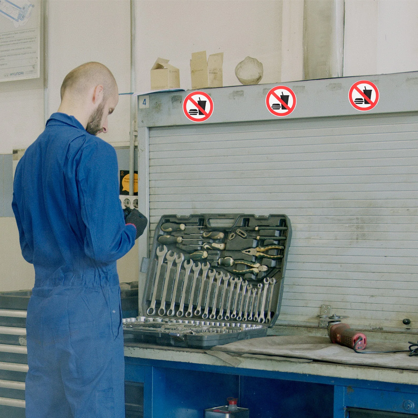 5 قطع لا توجد طعام أو مشروبات، ملصقات تحذيرية ذاتية اللصق عالية الوضوح، ملصقات إشعار لورشة العمل الصناعية #1