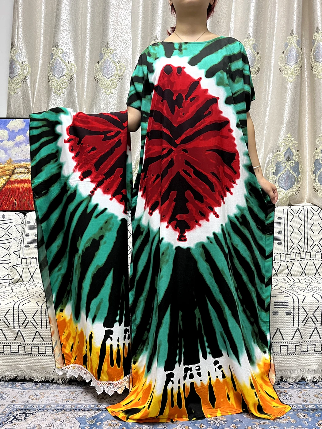 Muslim Cotton Abayas For Women 2023 Printed Short Sleeves Loose Femme Robe African Dubai Nigeria Dresses With Big Shwal Scarf