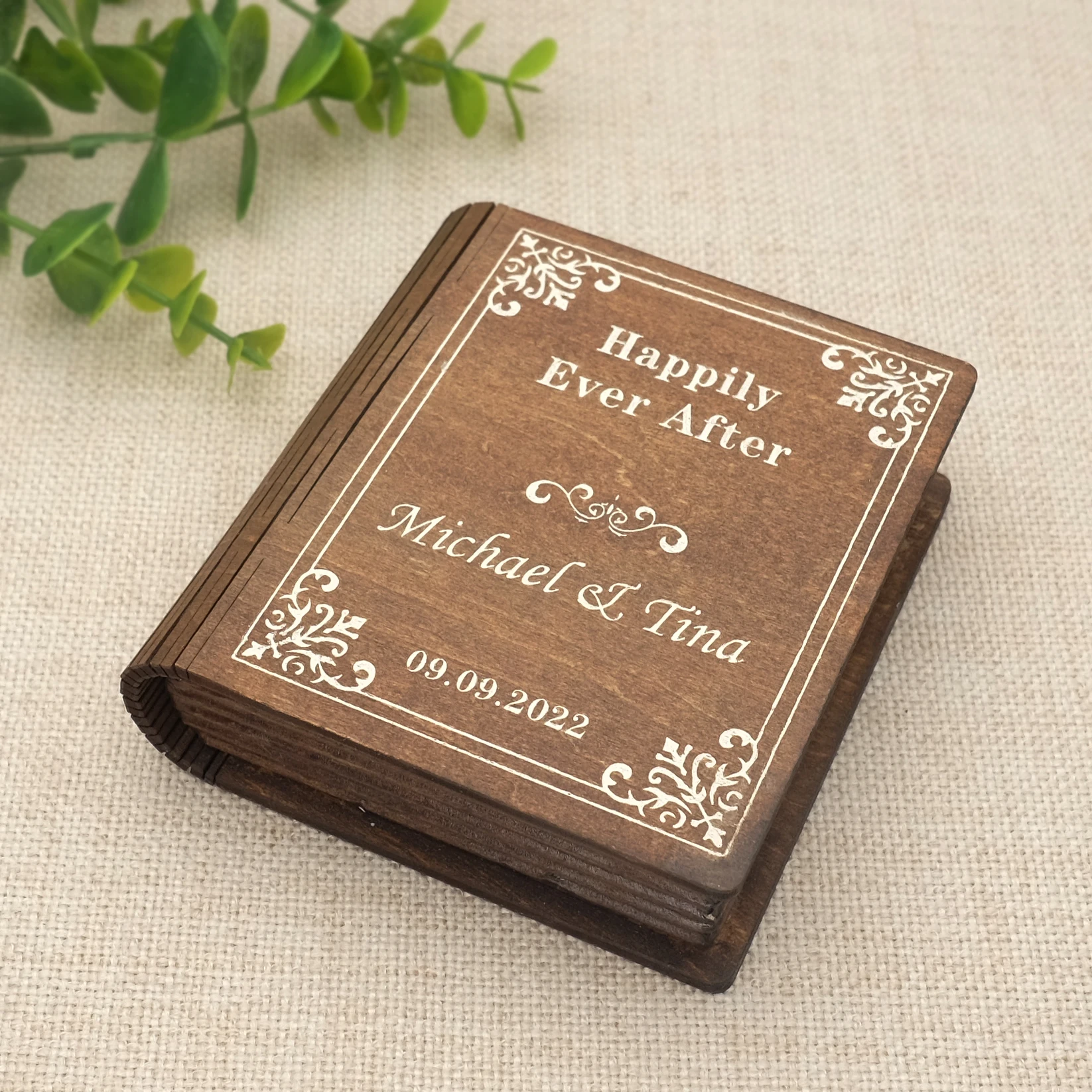 Personalized Wedding Rings Box, Custom Wedding Rings Bearer, Rustic Wooden Book Box, Engagement Ring Holder, Wedding Decor