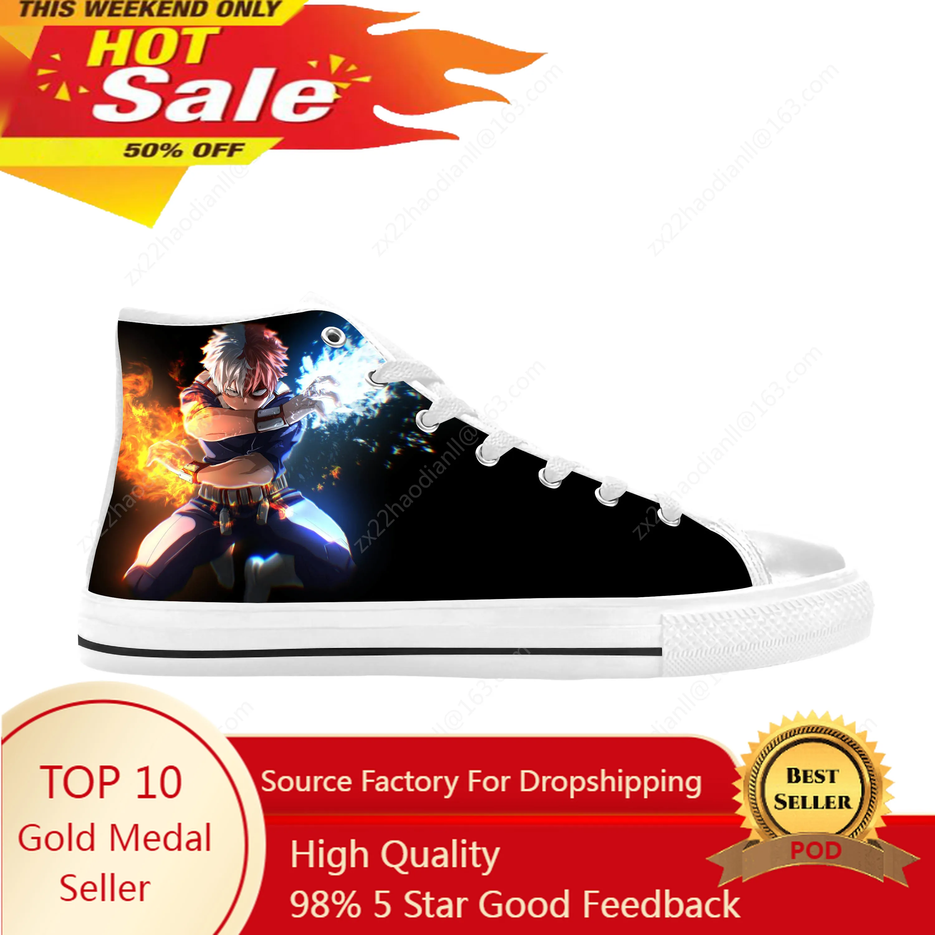 

Anime Manga Comic My Hero Academia Todoroki Shoto Casual Cloth Shoes High Top Comfortable Breathable 3D Print Men Women Sneakers