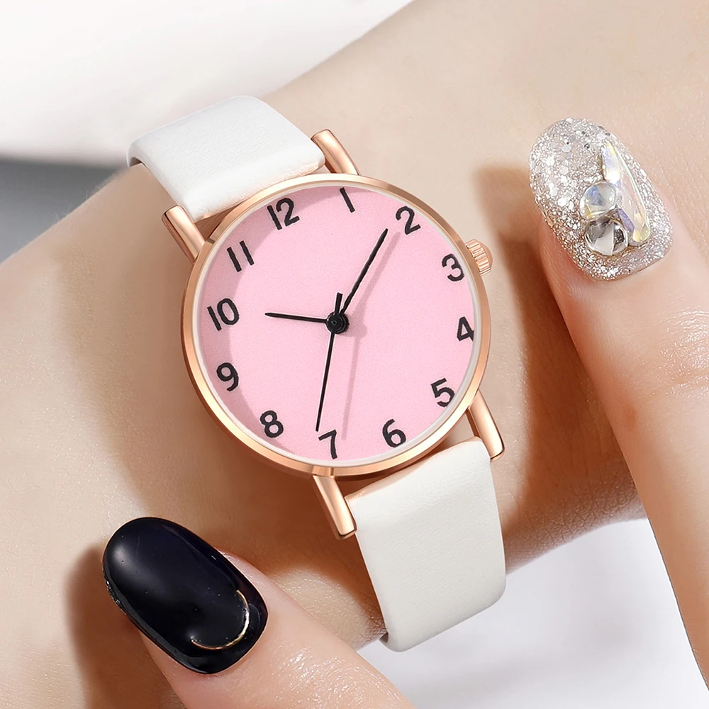 1PCS Minimalist Style Digital Pink Dial Watch Paired With A Casual Quartz Watch For Couples Is The Perfect Gift For Her