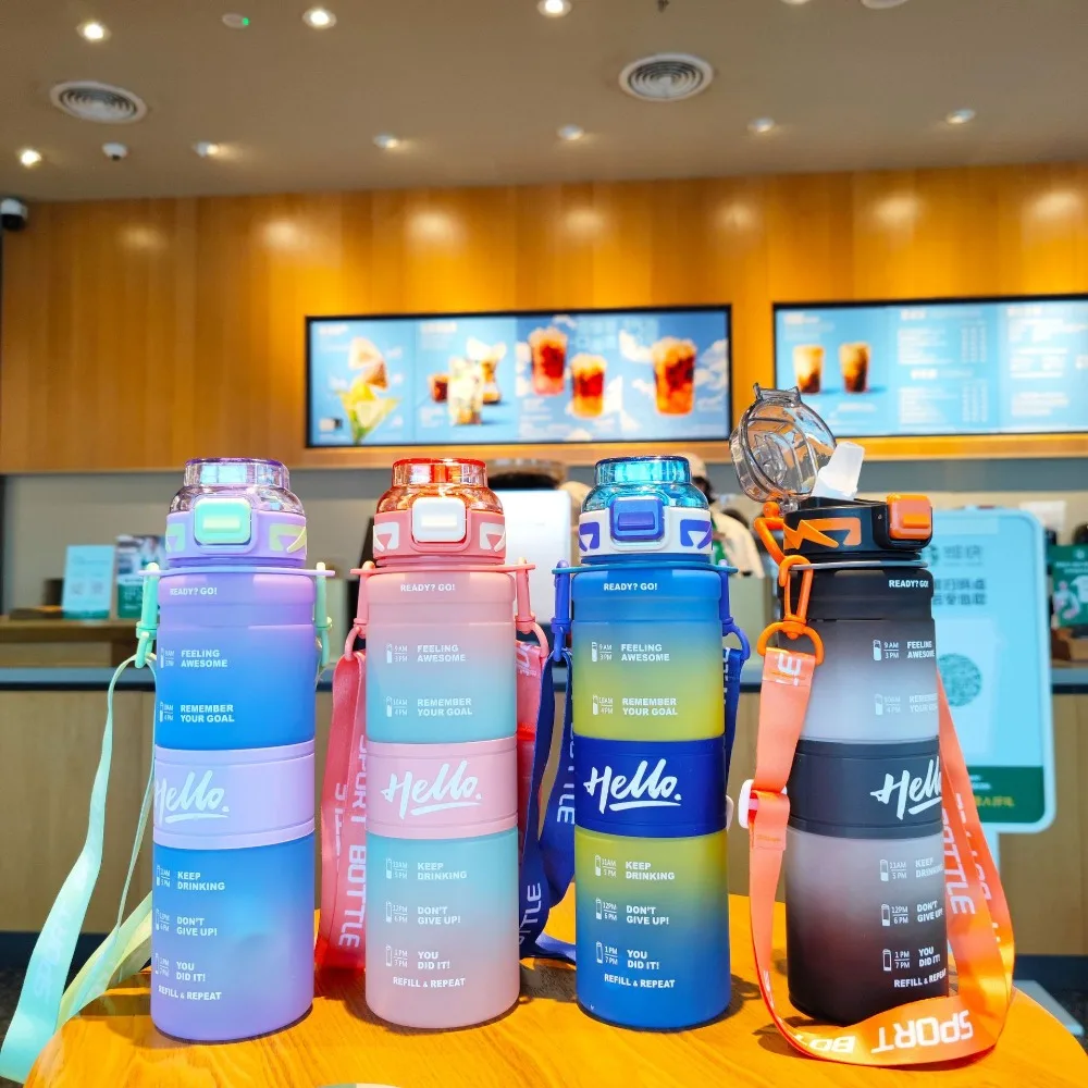 

High value straw cup leakage-proof plastic water cup portable back strap straw water bottle student leisure water bottle