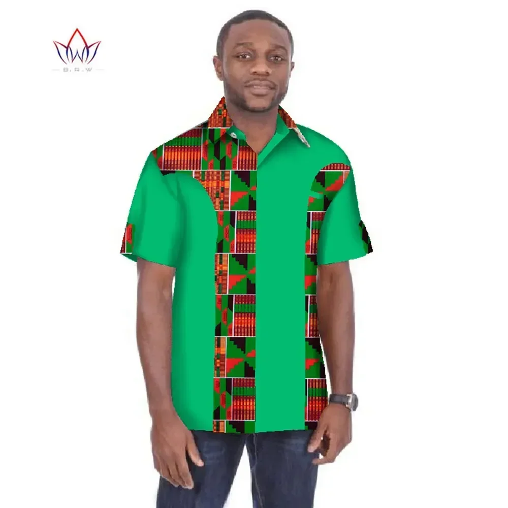 Traditional Mens African Clothing Men Shirts Short Sleeve Dashiki Men African Print Shirt Plus Size Mens Clothing 6XL BRW WYN05