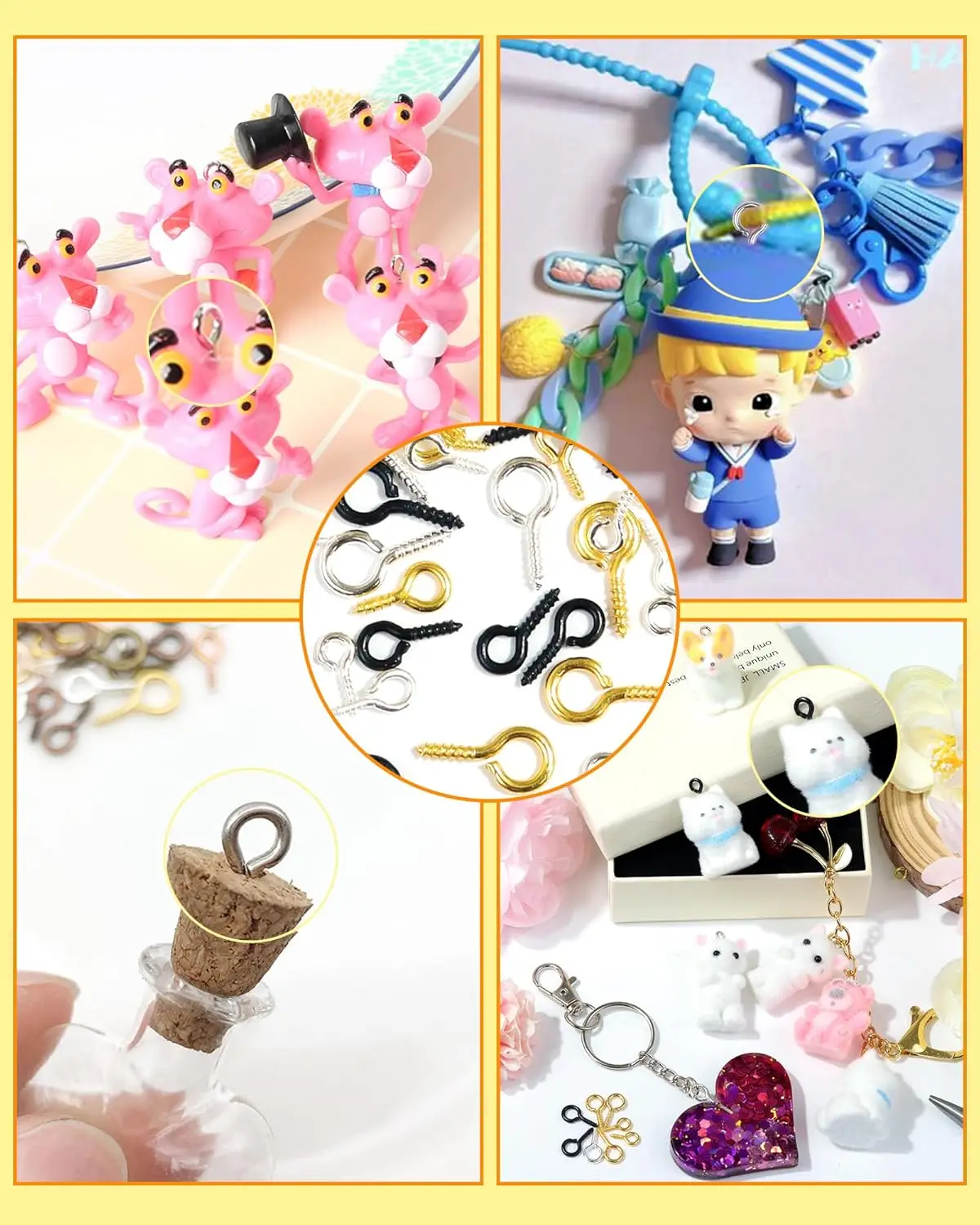 6er-Set Gold & Silber Kleine Schraubösen für Schmuckherstellung & DIY-Bastelarbeiten, Mini-Ösenschrauben für Kunstprojekte & Perlenanhänger – Detail 5