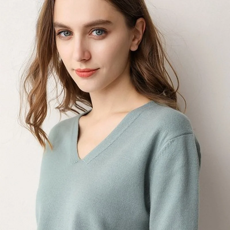 

MRMT 2024 Brand New Sweater Women's V-Neck Pullover Loose Slim Knit Bottoming Cashmere Sweater Thin Sweaters For Female Tops