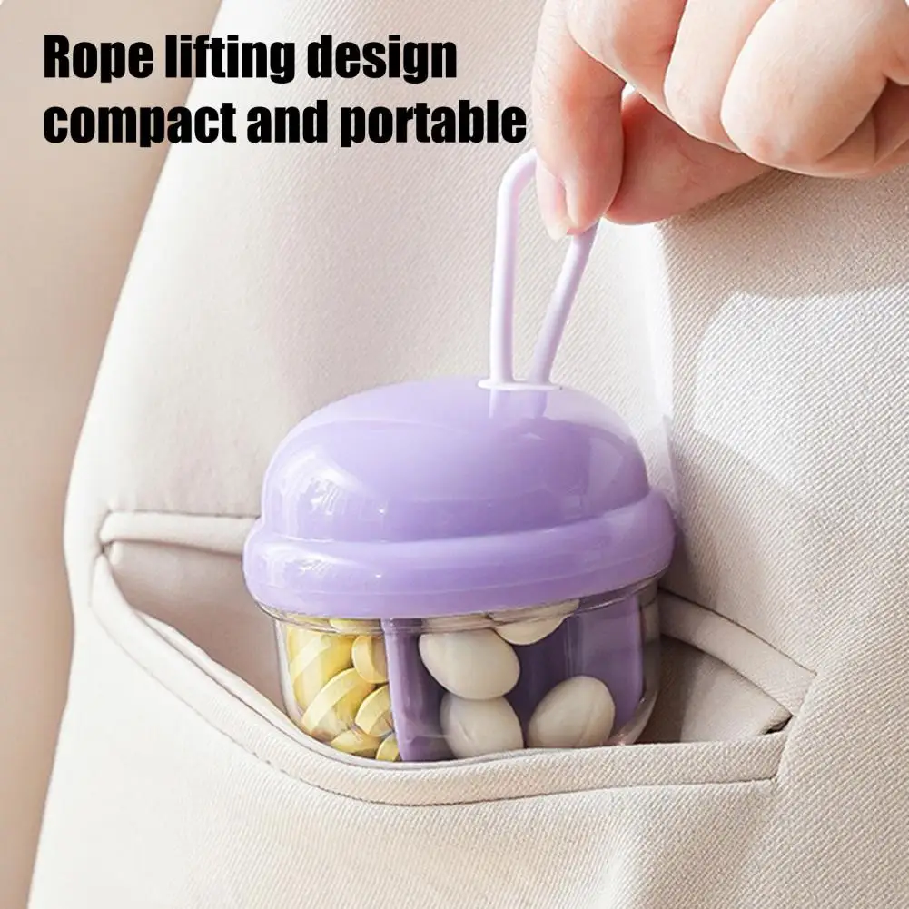 صندوق منظم حبوب منع الحمل، حقيبة تخزين حبوب الدواء، منظم حبوب السفر المحمول مع 4 مقصورات، صندوق تخزين صغير مرئي للأدوية #4