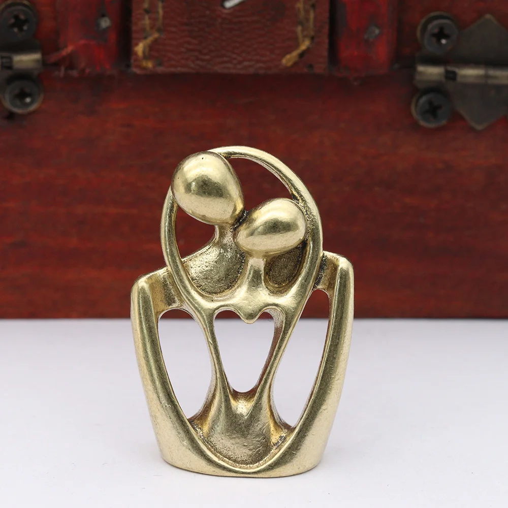 Simple Abstract Figures Brass Love Couple Small Statue Desktop Ornament Home Decoration Crafts Office Desktop Decors Accessories