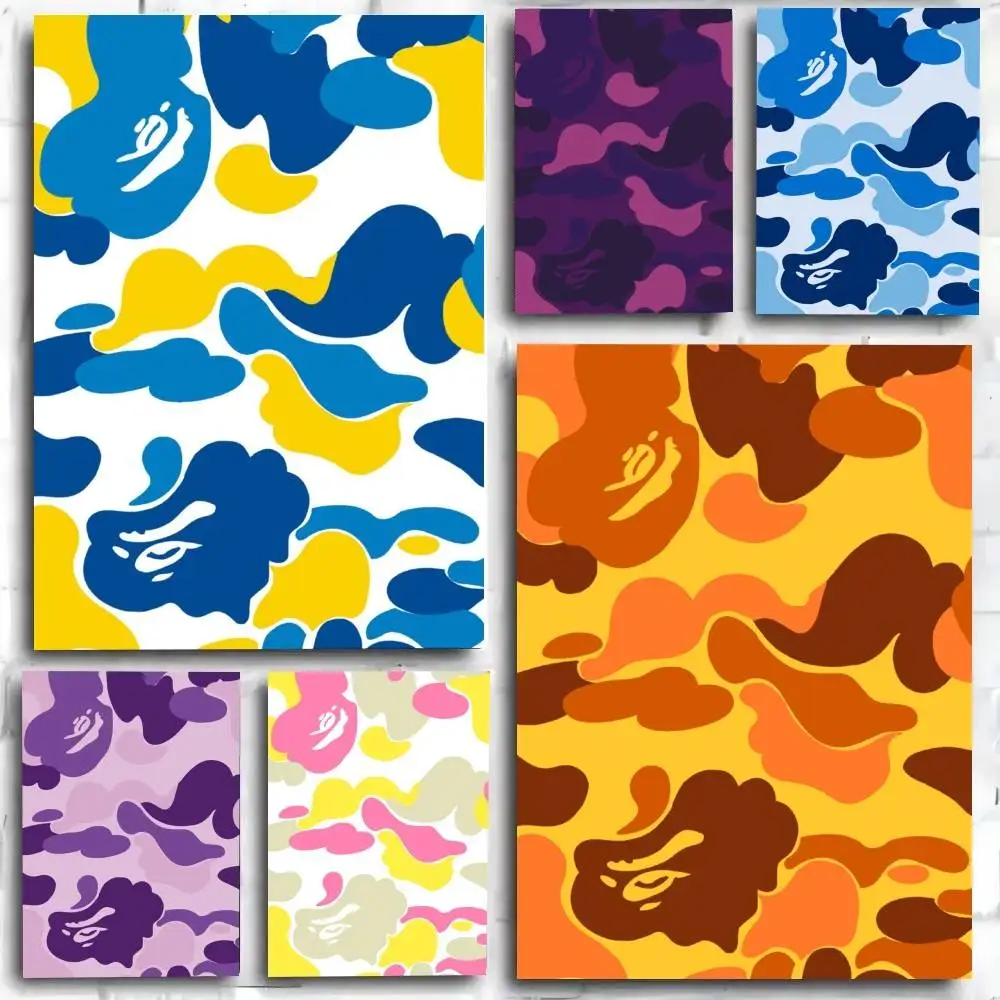 Póster APE con patrón de tendencia de camuflaje, arte autoadhesivo, pegatina de papel impermeable, decoración de pared de habitación, cafetería, Bar