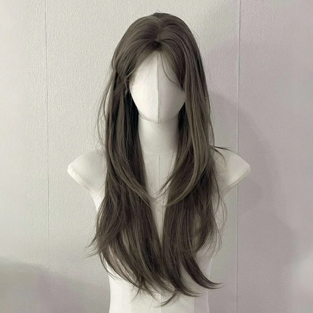 رمادي براون الاصطناعية شعر مستعار طويل مستقيم لوليتا تأثيري رقيق المرأة شعر مستعار مقاومة للحرارة شعر مستعار للحزب اليومي #4