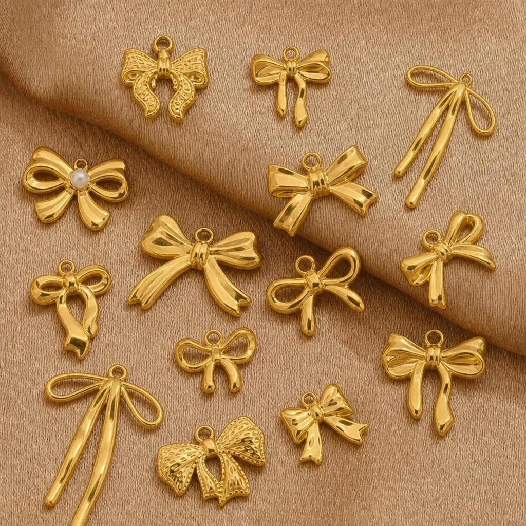 5pcs Gold Stainless Steel Bowknot Charms Bow Tie Connector Pendants for DIY Earring Bracelet Necklace Keychains Jewelry Making