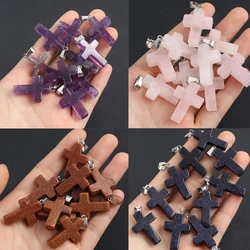 5pcs/lot Natural Stone Pendants Cross Shape Crystal Agates Necklace Pendant for Jewelry Making Good Quality Size 35x19mm