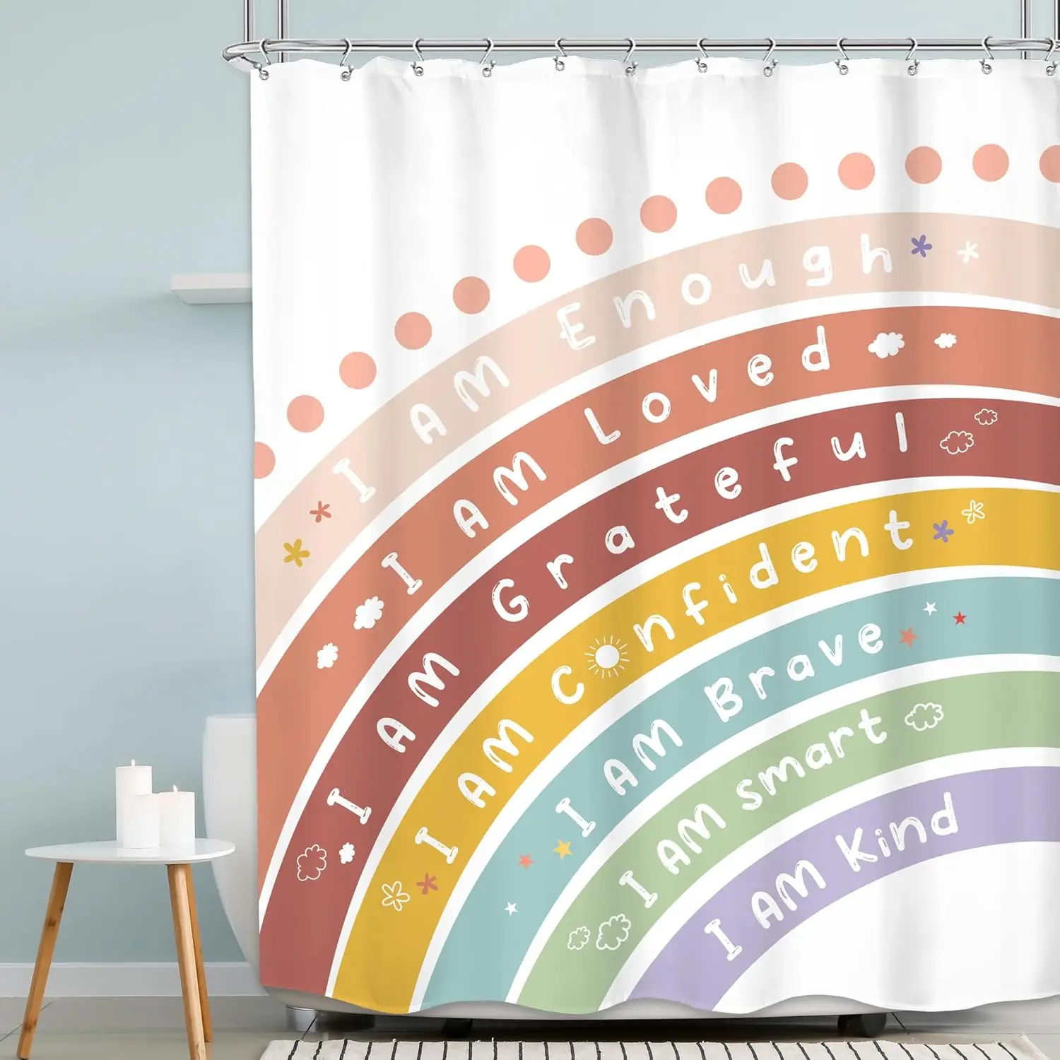 Kids Rainbow Shower Curtain – Inspirational Quotes, 