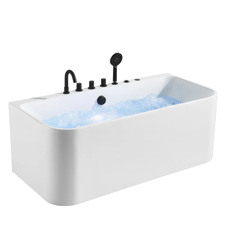 

The US Rectangular Size Freestanding Bathtub Acrylic Baths with Black Faucet