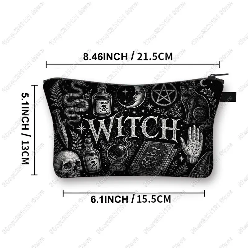 Gothic Witch and Black Cat Graphic Cosmetic Case Witchy Women Makeup Bag Pentagram Witchcraft Symbols Toiletries Bags for Travel