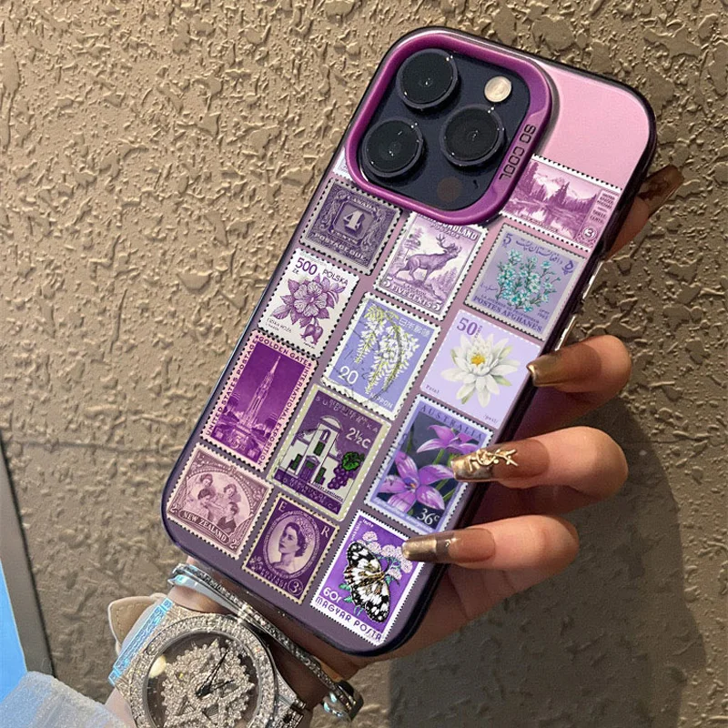 ختم الكولاج نمط التغطية الكاملة حافظة هاتف ليزر آيفون 16 15 14 برو ماكس بلس 13 ميني 12 11 برو ماكس أغطية مقاومة للصدمات