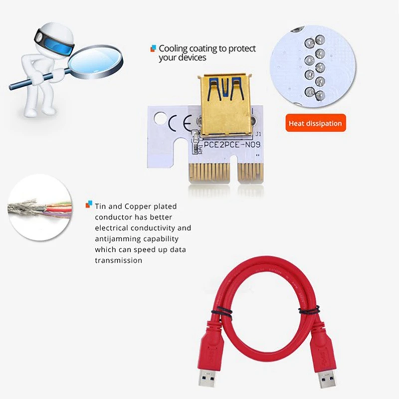 Riser VER012 MAX USB 3.0 PCI-E Riser VER 012 MAX Express 1X 16X Extender GPU Riser Adapter Card LED Work Indicator