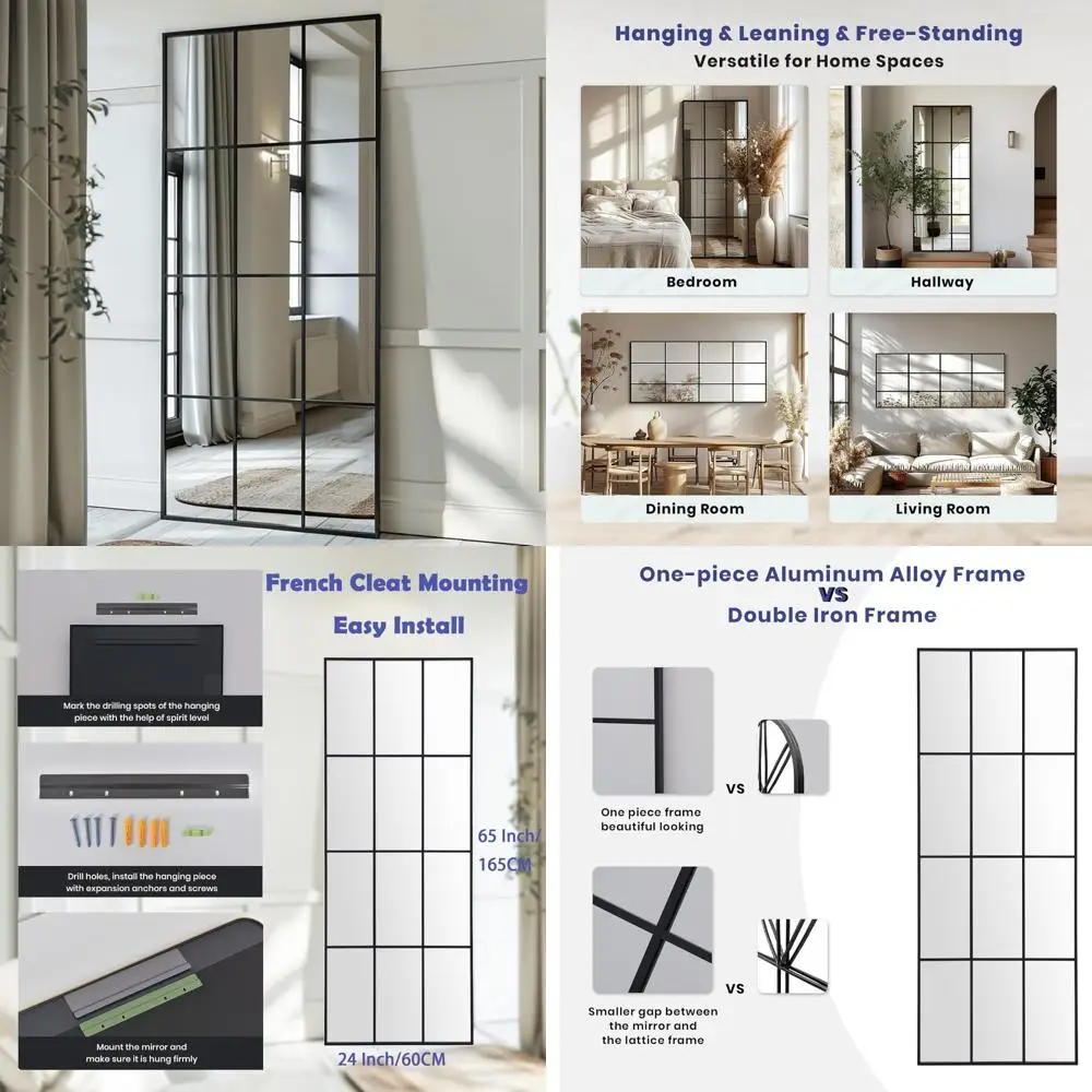 Espelho de parede com painel artístico de comprimento total - 65x24 estilo fazenda pendente decorativo pendurado para quarto e sala de estar