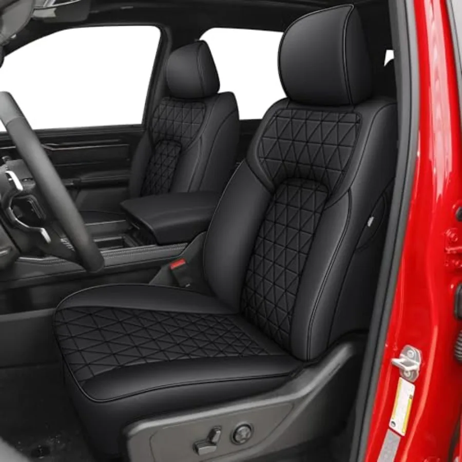 

Custom Fit Seat Covers for Dodge RAM 1500 2019-2026 Leather Black Full Set Car Seat Covers with Perfect Fit and Durable Materia