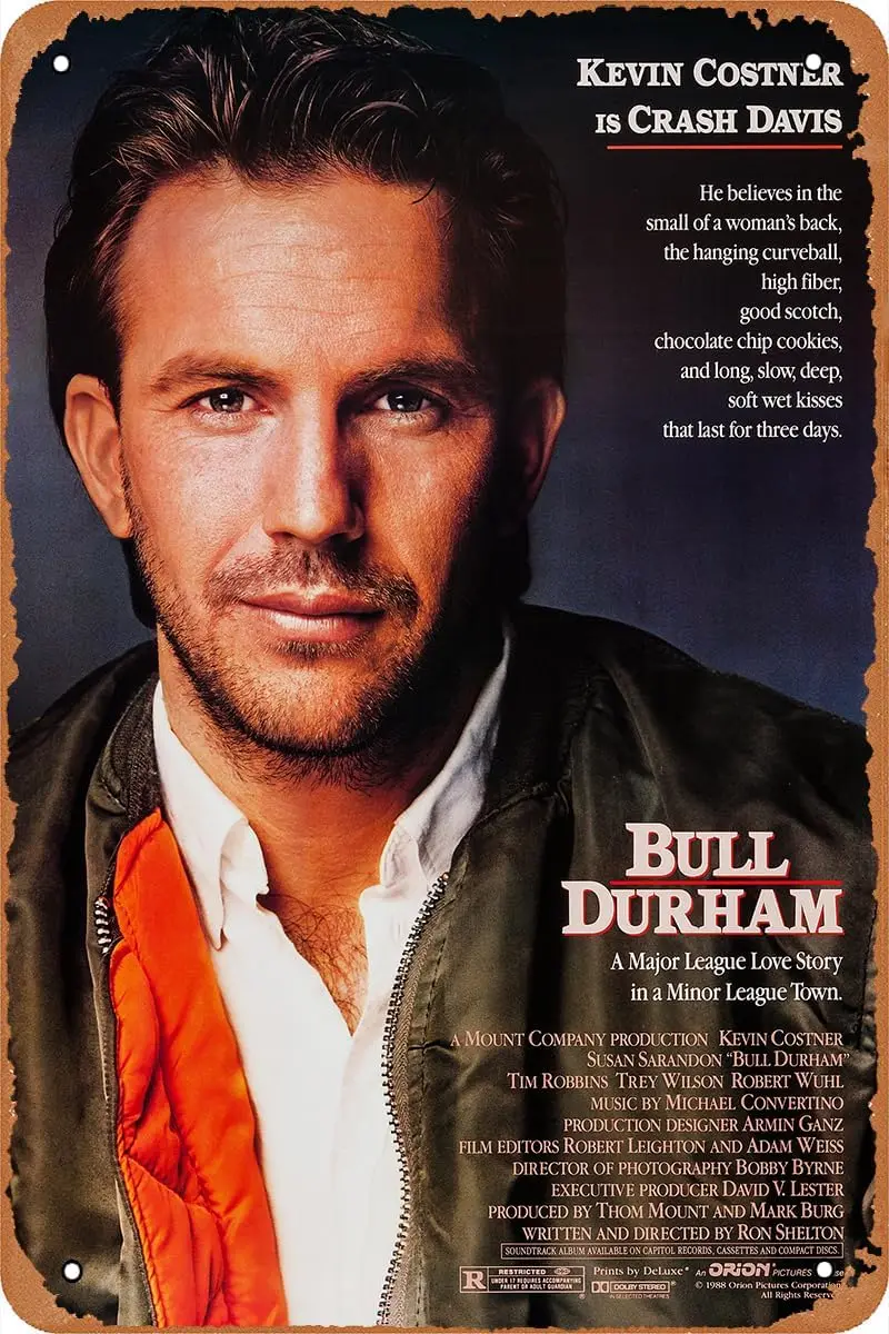 Bull Durham 1988 Movie Poster Vintage Metal Tin Sign Retro Wall Art Plate Decor 8X12inches