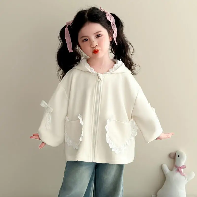 Hot Girl's Sweet Coat Spring and Autumn New Style Children's Fashionable Princess Clothes Baby Girl Hooded Tops Knitwear Winter