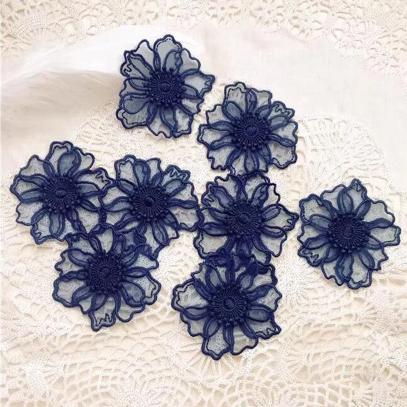 5Pcs Double Layer Lace Flower Applique Embroidered Patches Rpair For DIY Handmade Craft Wedding Dress Decoration 6.5CM Wide