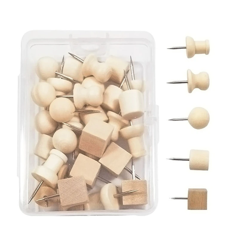 30pcs/ Pack Classic Decorative Wooden Push Pin Cute Thumb Tacks Set Ideal for Displaying Document Photo Postcard Memos