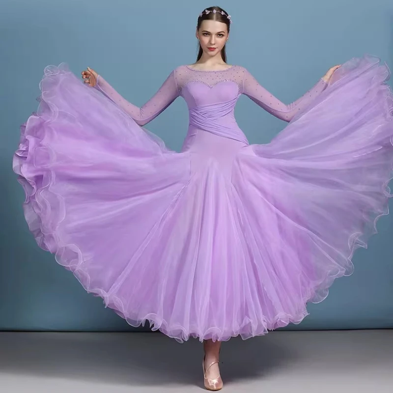 

Новое стильное стандартное бальное платье для взрослых женщин в современном танцевальном стиле с пышной юбкой, подходит для ежедневных тренировок