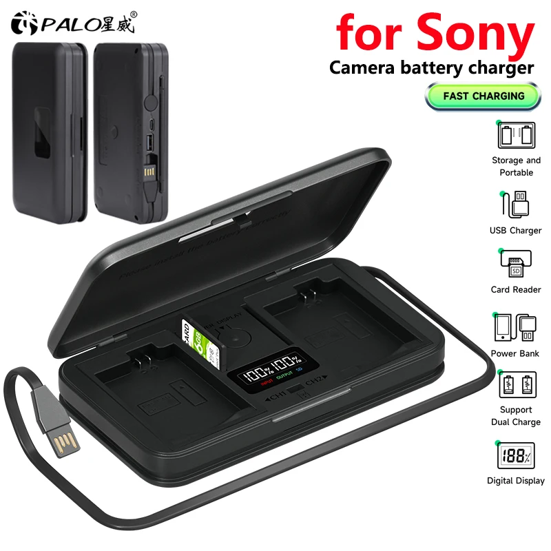 LCD Smart Charger Case Multi-ฟังก์ชั่นกล่องเก็บแบตเตอรี่สําหรับ Sony NP-FW50 NP-FZ100 NP-BX1 NP-BN1 NP-BG1 แบตเตอรี่