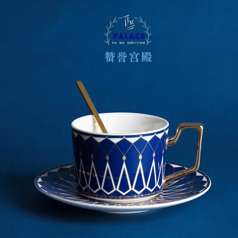 Ceramic new bone China European-style small luxury coffee cup and saucer set retro flower teacups pull flower cups to send gif