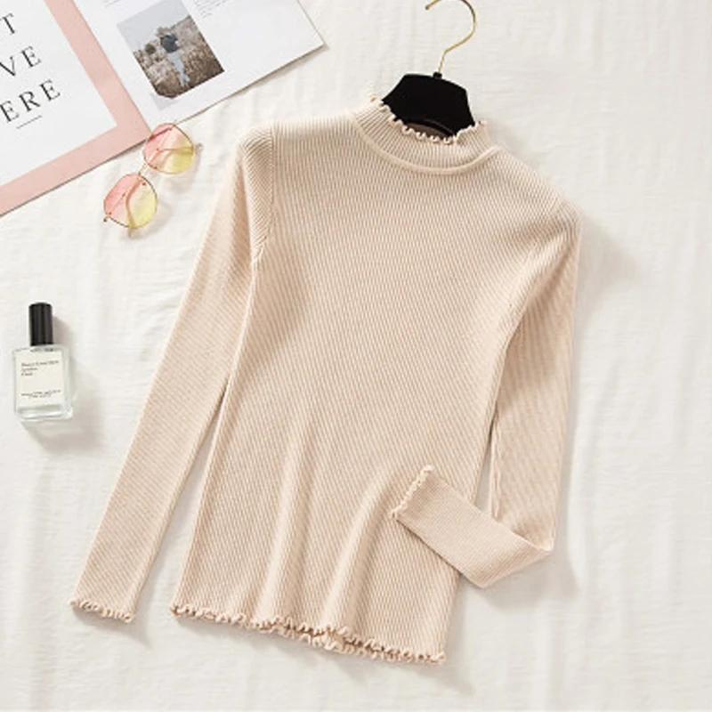 女性用ハーフハイカラーニットブラウス,ハーフハイカラー,カジュアルなモノクロプルオーバー,スリムフィットのセーター,秋冬