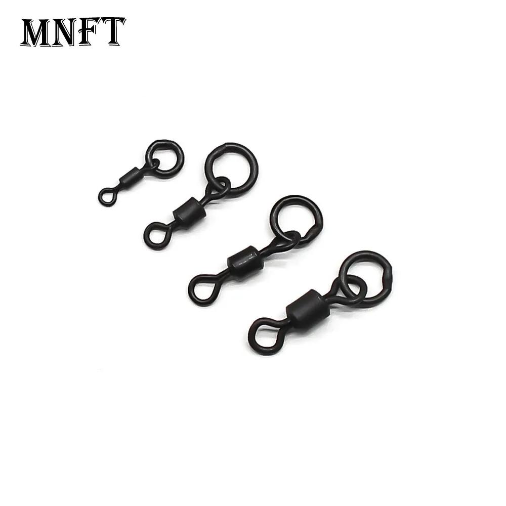 MNFT 60 Stück Karpfenangeln Wirbel Hair Rig Quick Change Solid Ring Wirbel Mattschwarz Hakenring Verbindungsring mit Rollwirbel