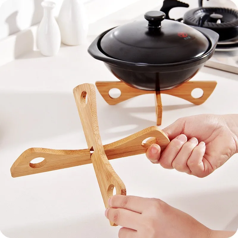 Bamboo and Wood Pot Mat Cross-cross Pot Bottom Stand Kitchen Table Heat Mat Drain Bowl Stand Creative Solid Wood Placemat