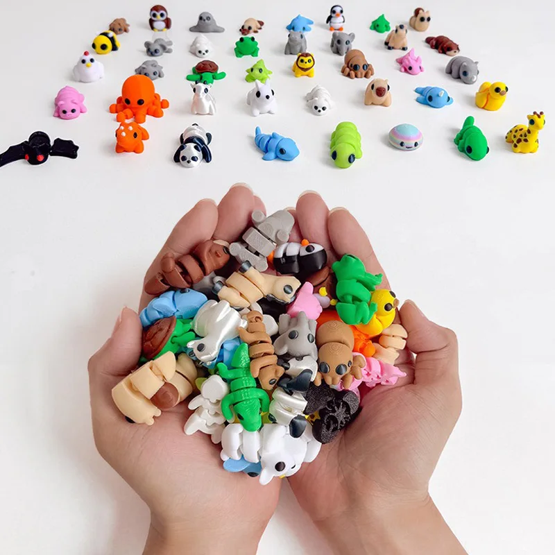 3D Printed Animal Figurine Toys 10/20/30Pcs Cartoon Joint Mobility Rabbit Tiger Dog Animal Model Toys Home Desktop Decoration