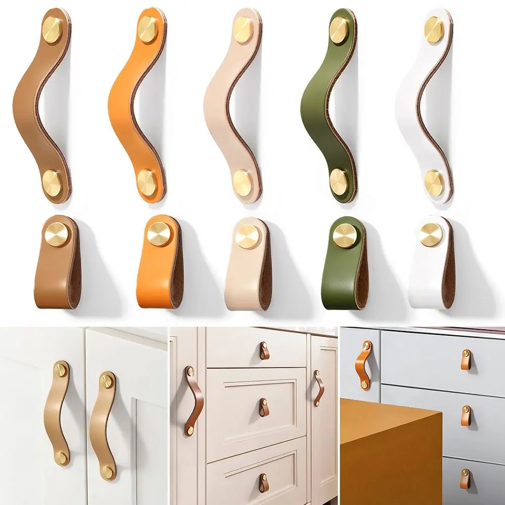 2pc Kitchen Eco-Friendly Wardrobe Leather Door Handles Cabinet Handle Drawer Pull Knobs Furniture Handle