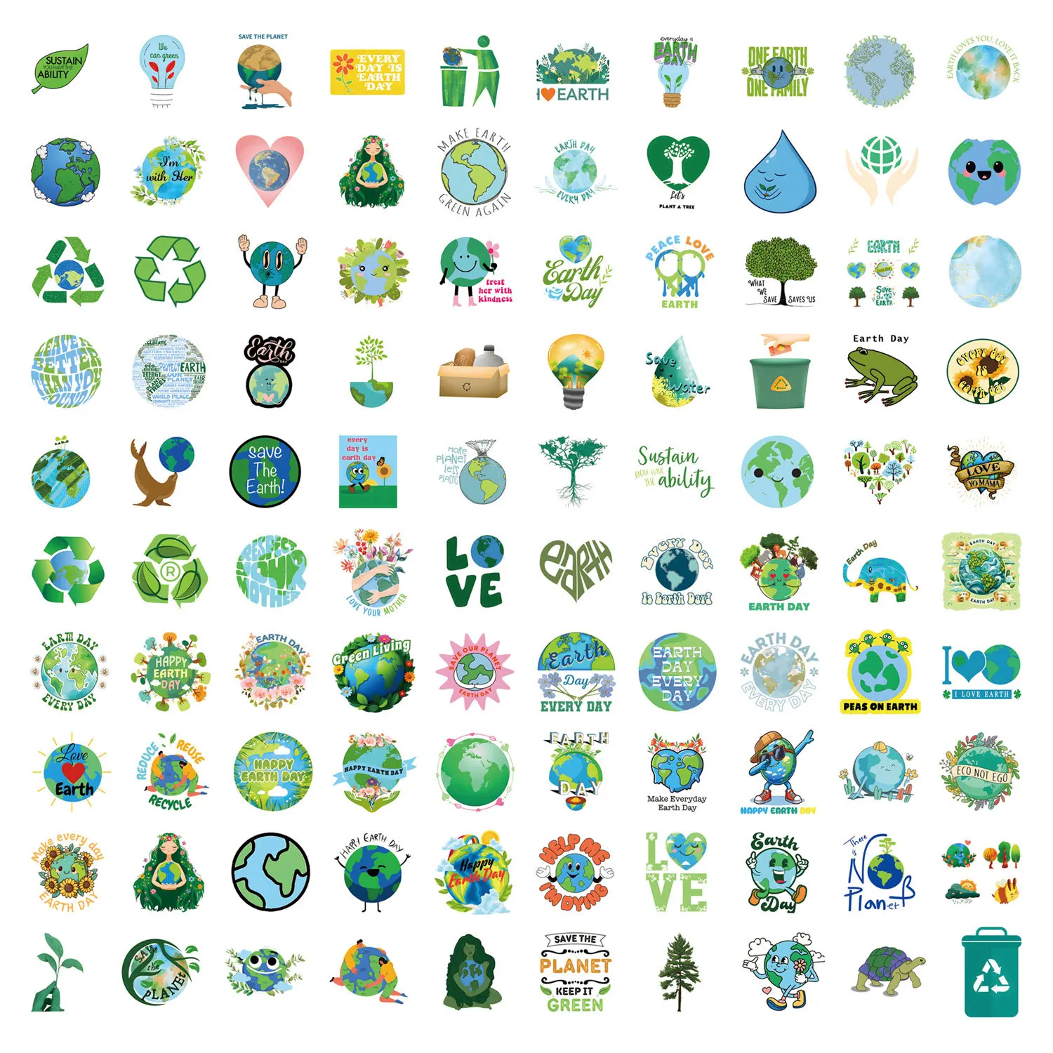 10/30/50/110PCS Earth Day Stickers Protect the Environment Cartoon Decals Laptop Guitar Car Bike Skateboard Waterproof Sticker